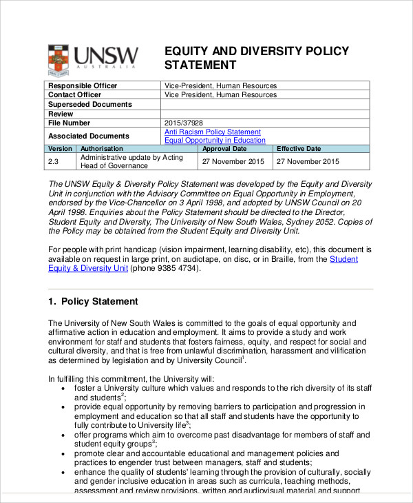 equality and diversity statement