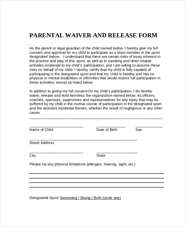 parental waiver and release form