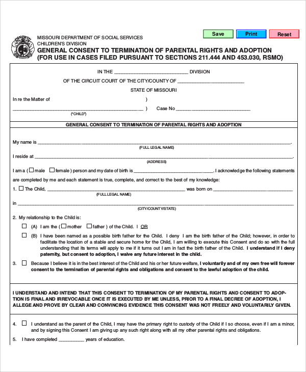 sample parental rights release form