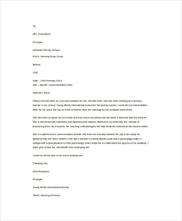 college teacher recommendation letter format