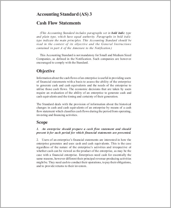 standard cash flow statement