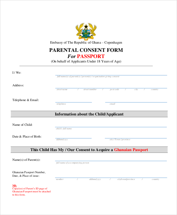 parental release form for passport