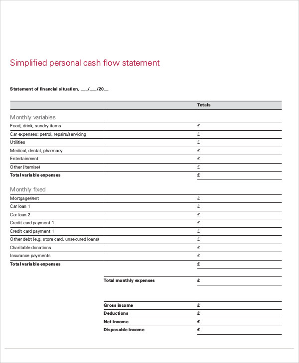 personal cashflow statement