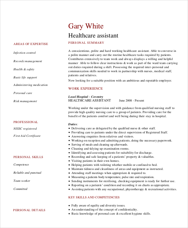 free 7 sample healthcare resume templates in ms word  pdf