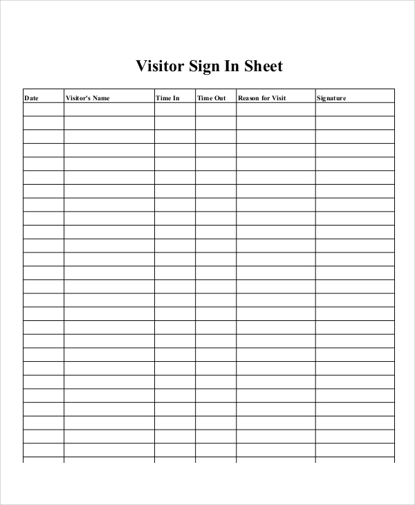 FREE 15 Sample Printable Sign In Sheet Templates In MS Word PDF