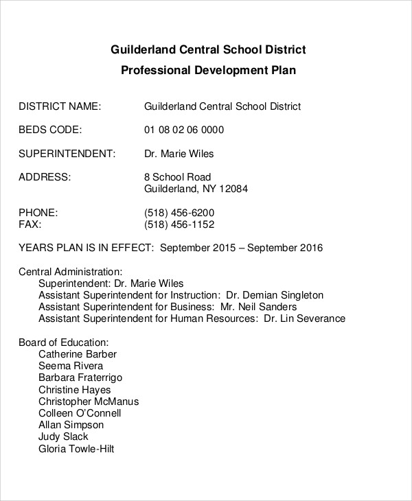sample professional development plan for school