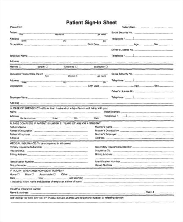 printable patient sign in sheet example