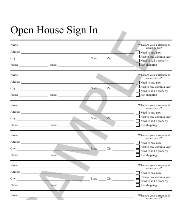 Open House Sign In Sheet Template DocTemplates