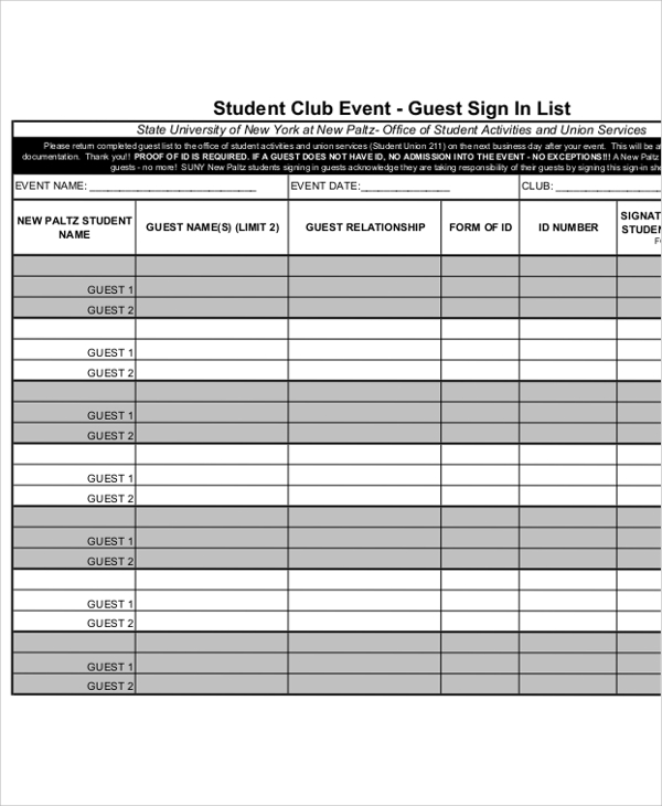 FREE 15 Sample Printable Sign In Sheet Templates In MS Word PDF