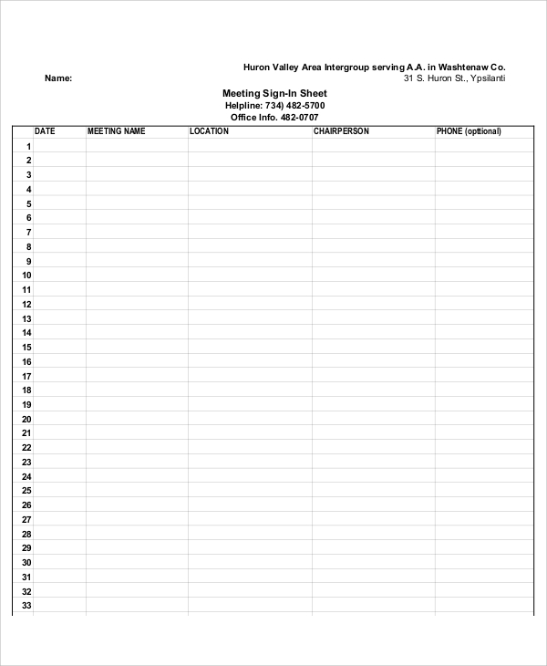 printable meeting sign in sheet