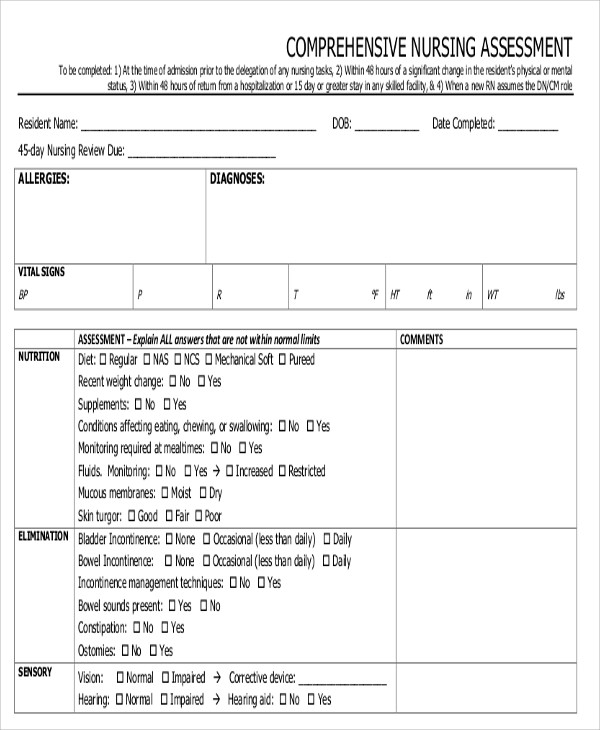 Free 10 Nursing Assessment Form Samples In Ms Word Pdf 6550