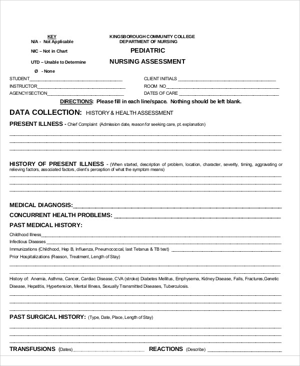 sample pediatric nursing assessment form