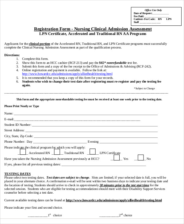 nursing admission assessment form