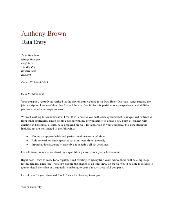 Cover Letter For Data Entry Clerk With No Experience Sample Cover Letter