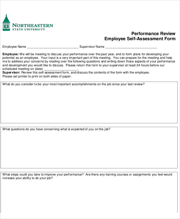 employee performance self assessment sample