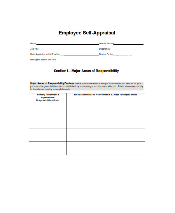 employee self assessment form sample