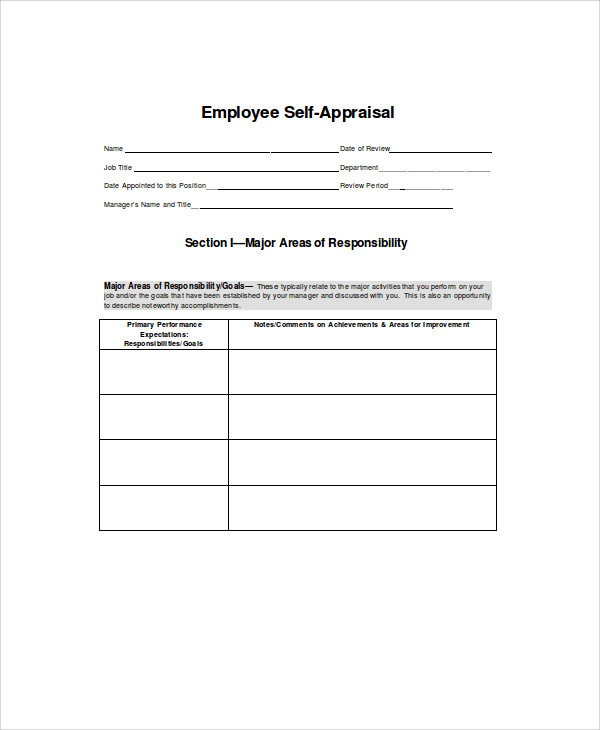 Free 5 Employee Self Assessment Samples In Ms Word Pdf 7533