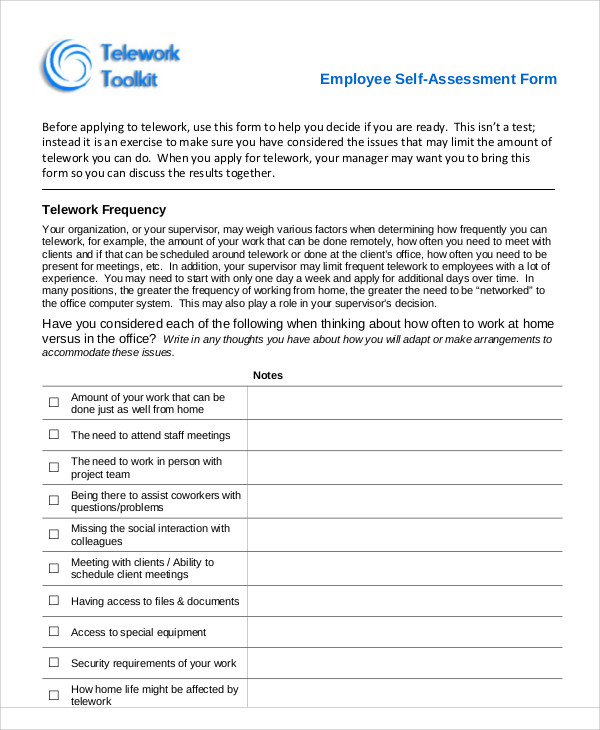 employee job self assessment example