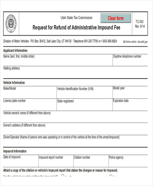 Impounded Vehicle Release Form