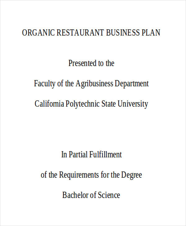 organic restaurant business plan pdf