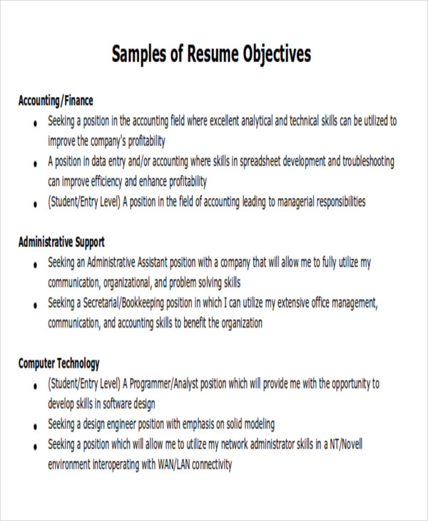 writing objectives for a resume