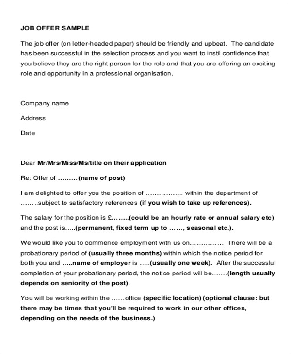 proposal offer letter sample 