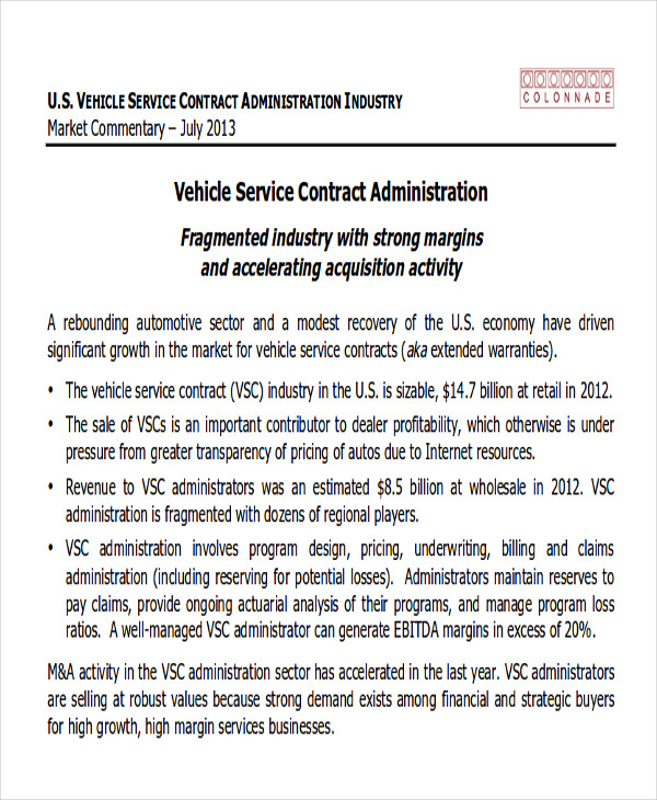 vehicle service contract administration