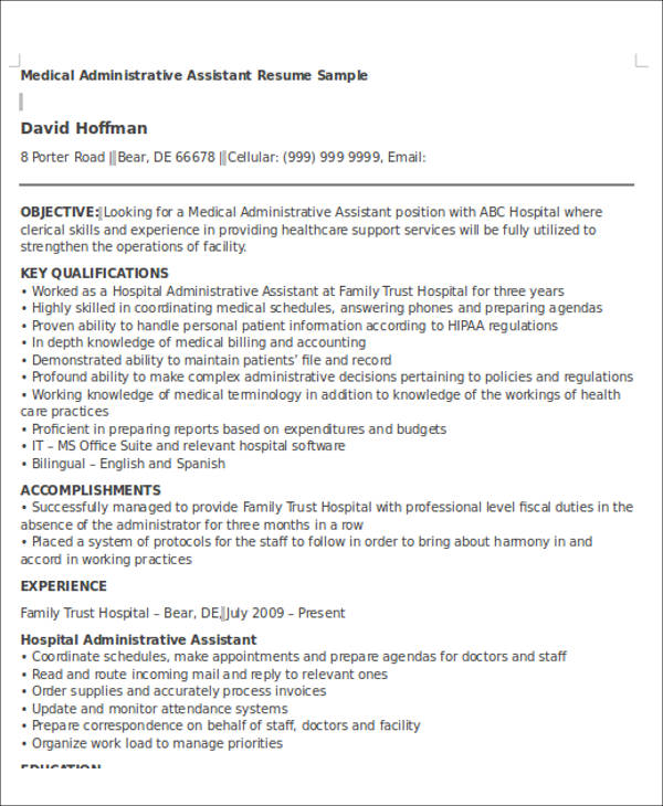 medical administrative assistant resume objective