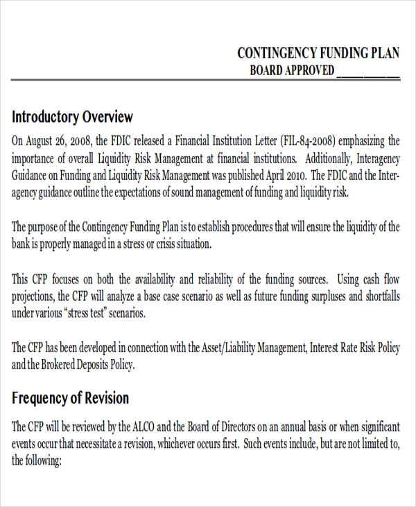 contingency funding plan example