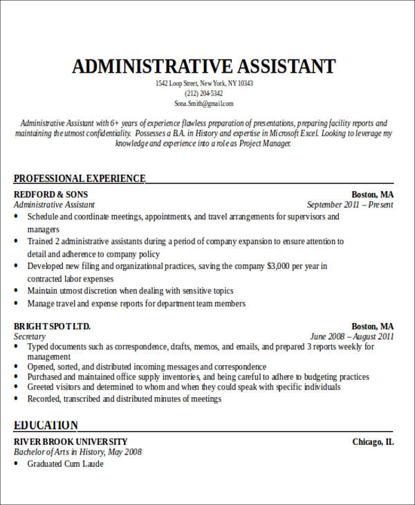 resume objective statement examples for executive assistant