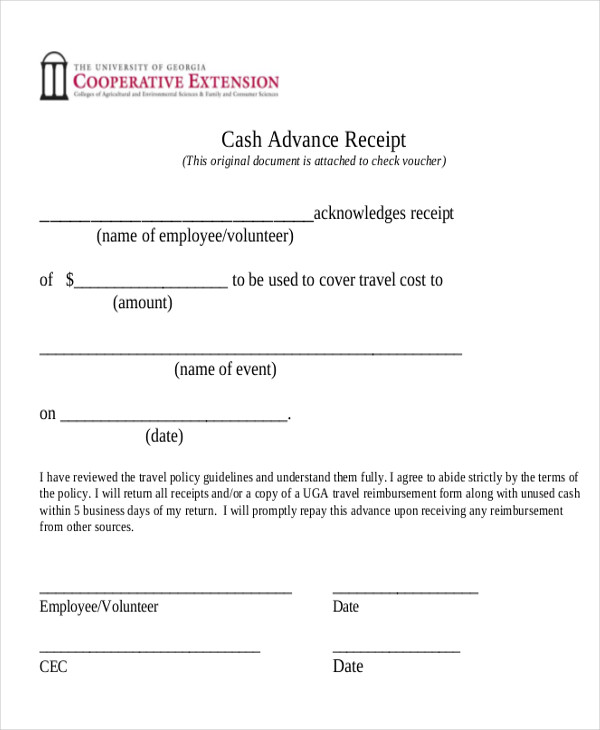 advance payment receipt format