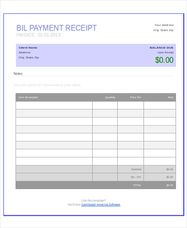 Simple Payment Receipt Template Excel