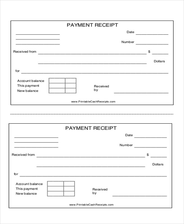 Receipt For Payment Received Template