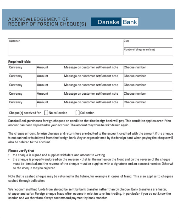 cheque payment receipt format