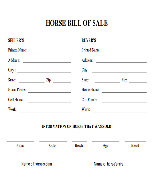 FREE 9+ Horse Bill of Sale Templates in MS Word PDF