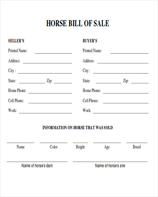 FREE 9 Horse Bill Of Sale Templates In MS Word PDF