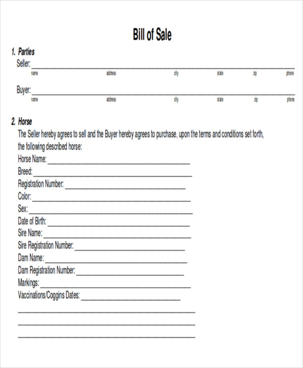 horse bill of sale form in pdf