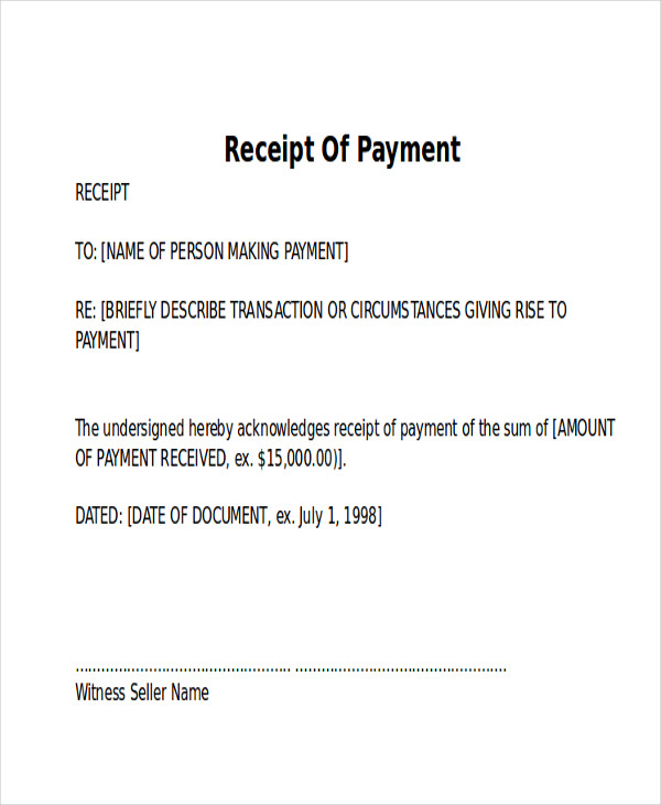 sample receipt of payment letter