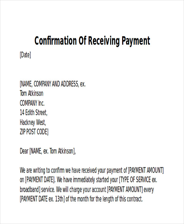 confirm receipt of payment letter