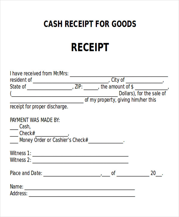 receipt of cash payment letter