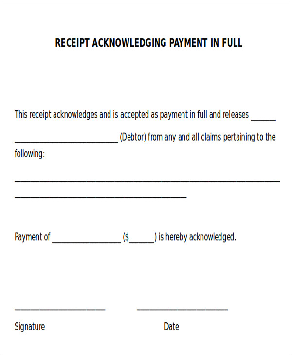 Acknowledgement Payment Receipt Sample