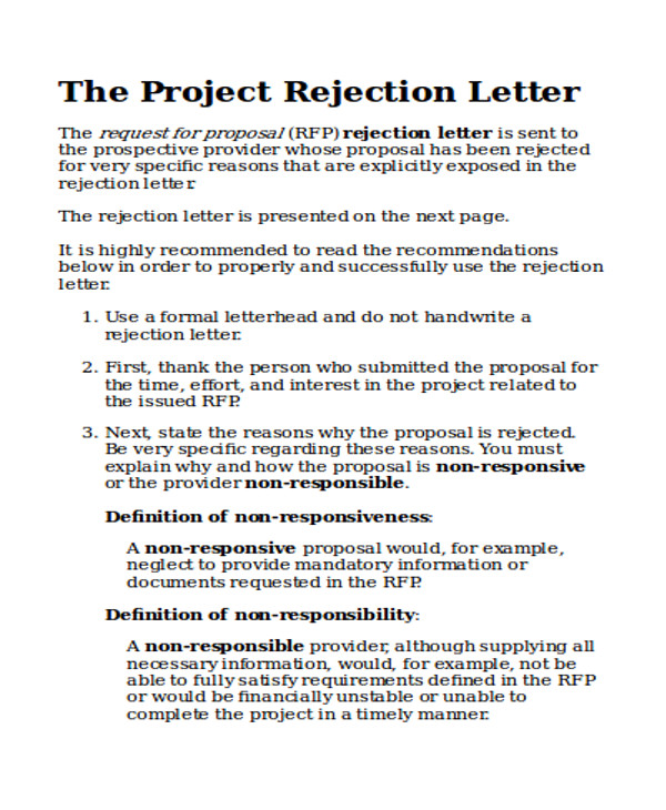 project proposal rejection letter