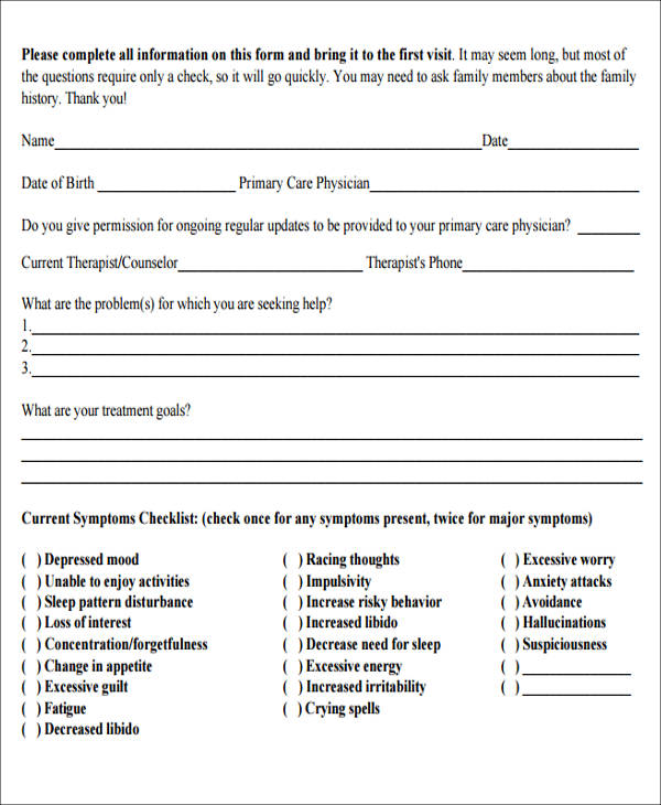mental health assessment form pdf