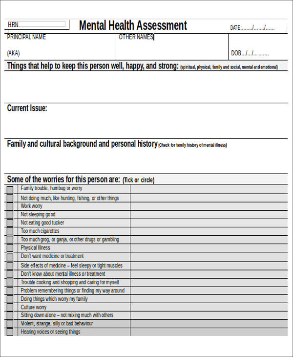 mental health assessment form for adults