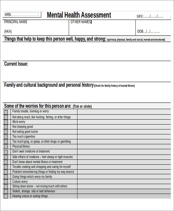 Free Mental Health Assessment Templates Printable Templates