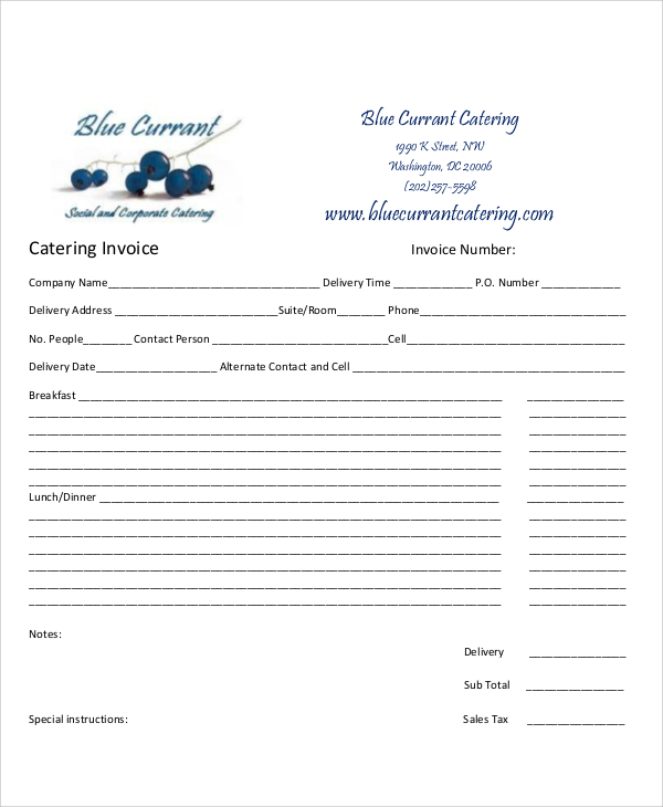 FREE 9+ Sample Catering Invoice Templates in MS Word PDF