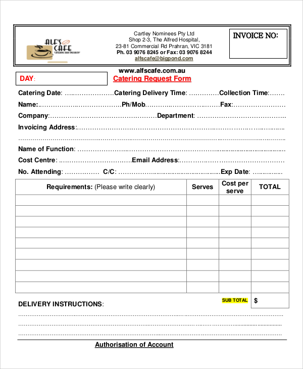 catering invoice request form