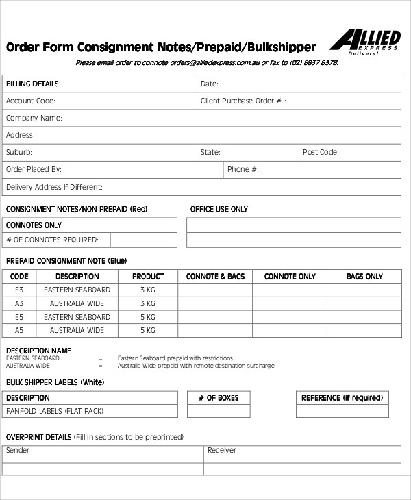 Consignment Note Template Excel Free Printable Templates