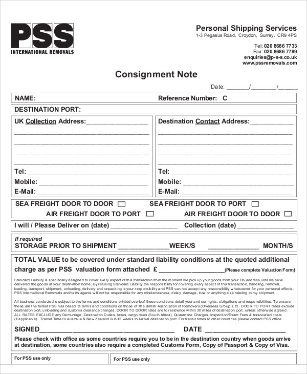 FREE 8 Consignment Note Samples In MS Word PDF