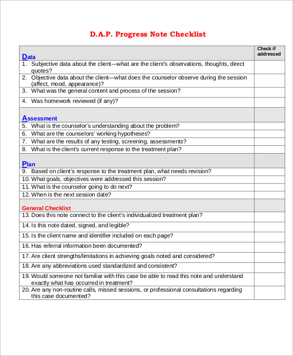 Case Note Format Dap Charting